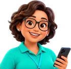 Funcionária da escola de camisa polo com crachá, olhando o app Bubbe no celular.